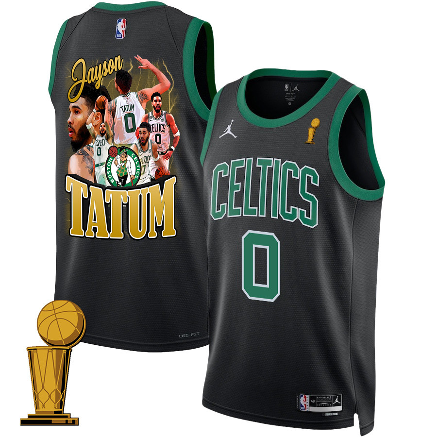 Jayson Tatum 0 Best Moments At Boston Celtics 2024 Statement Edition Jersey - Final Champions Patch - Black