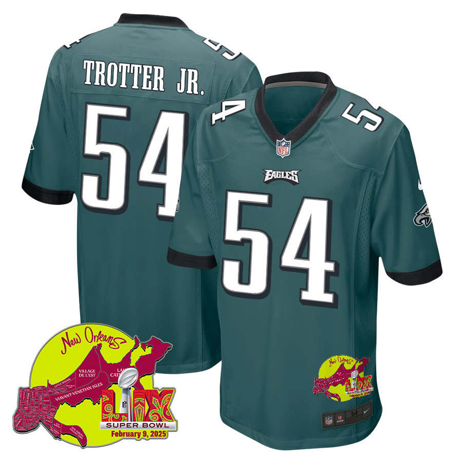 Jeremiah Trotter Jr. 54 Philadelphia Eagles Super Bowl Lix New Orleans Patch Game Men Jersey - Midnight Green Js5030