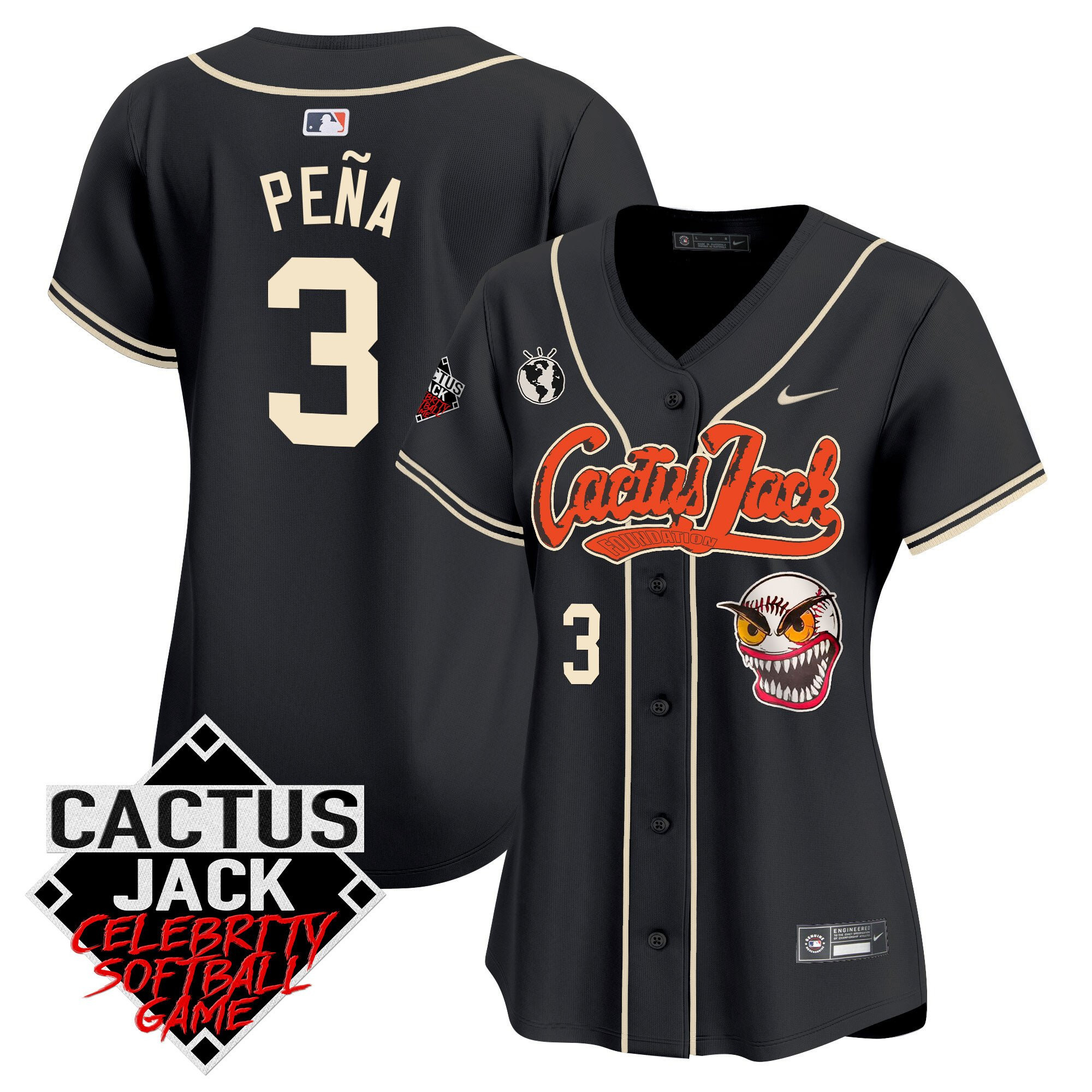 Jeremy Pena 3 Houston Astros Cactus Jack Celebrity Softball Game Patch Women Jersey - Black