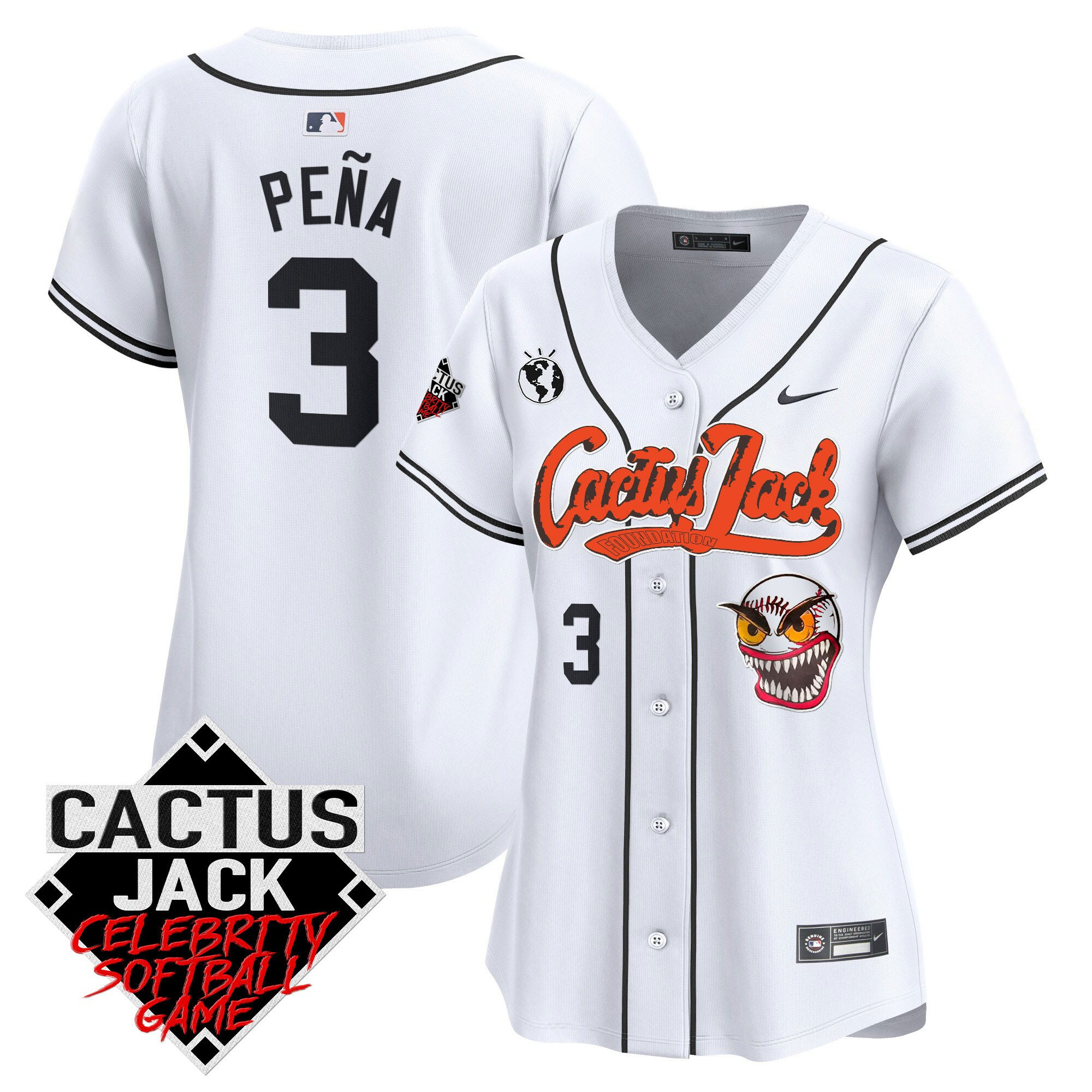 Jeremy Pena 3 Houston Astros Cactus Jack Celebrity Softball Game Patch Women Jersey - White