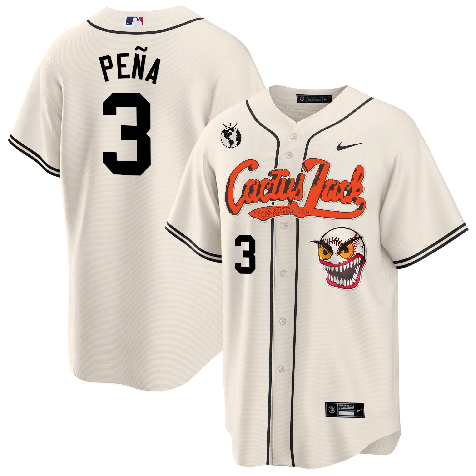 Jeremy Pena 3 Houston Astros Cactus Jack Cream Jersey - Men