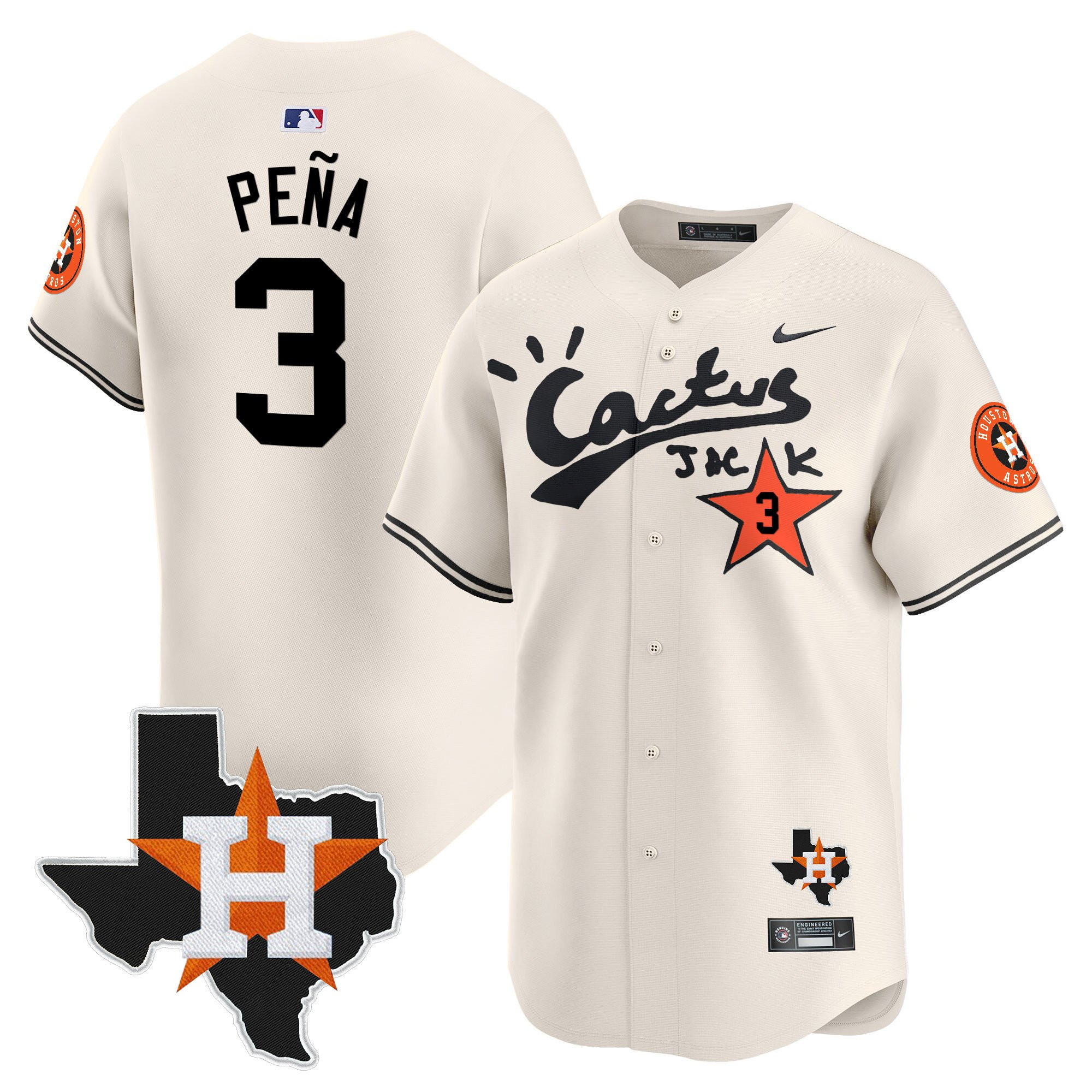 Jeremy Pena 3 Houston Astros Cactus Jack Limited Jersey Houston Patch - Men