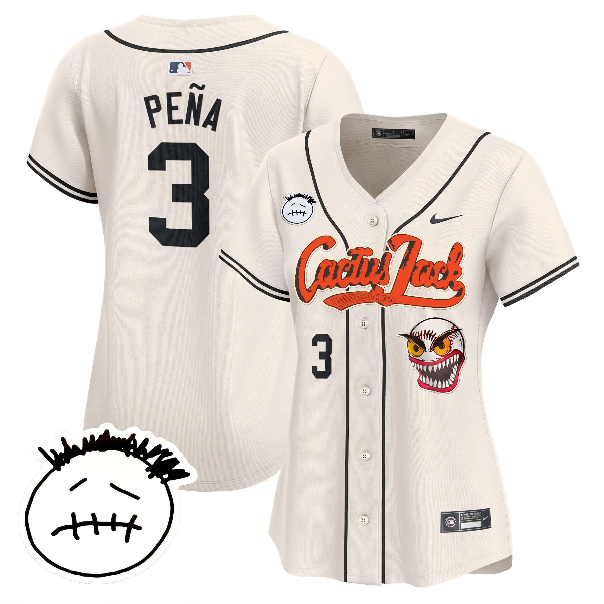 Jeremy Pena 3 Houston Astros Cactus Jack Patch V3 Women Jersey - Cream