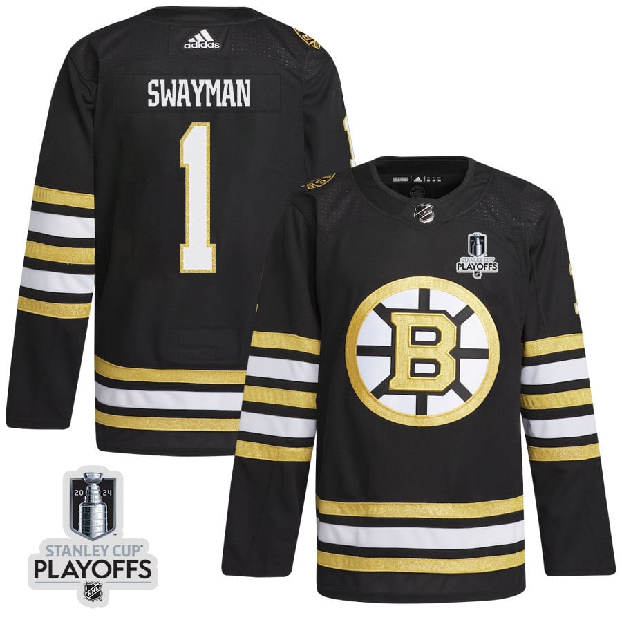 Jeremy Swayman 1 Boston Bruins 2024 Nhl Playoffs Patch Home Jersey - Men, Black