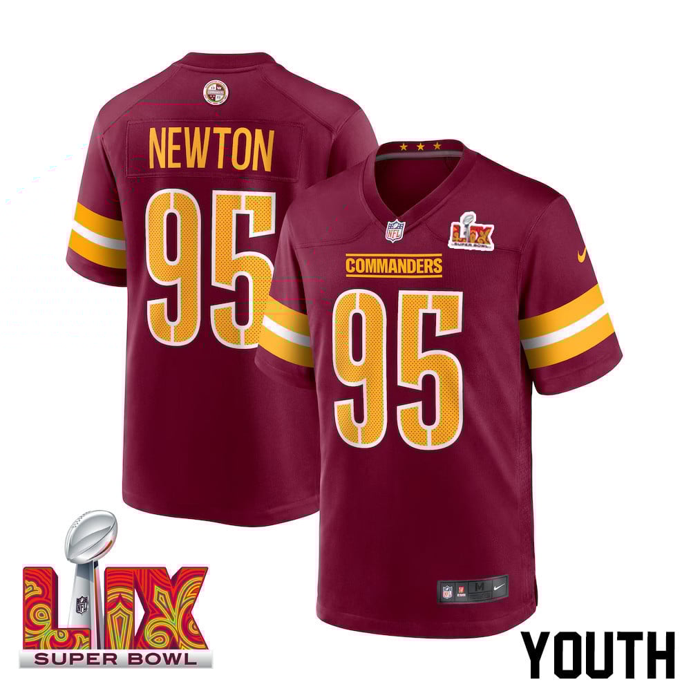 Jer'zhan Newton #95 Washington Commanders Super Bowl Lix Youth Jersey - Burgundy Js2665