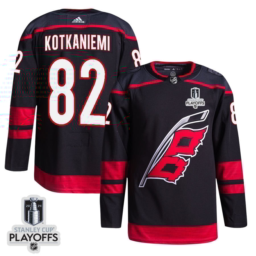 Jesperi Kotkaniemi 82 Carolina Hurricanes 2024 Nhl Playoffs Patch Home Jersey - Men, Black