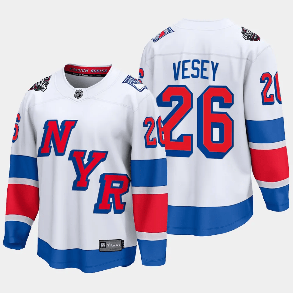 Jimmy Vesey 26 New York Rangers 2024 Stadium Series Patch Breakaway Jersey - Men, White