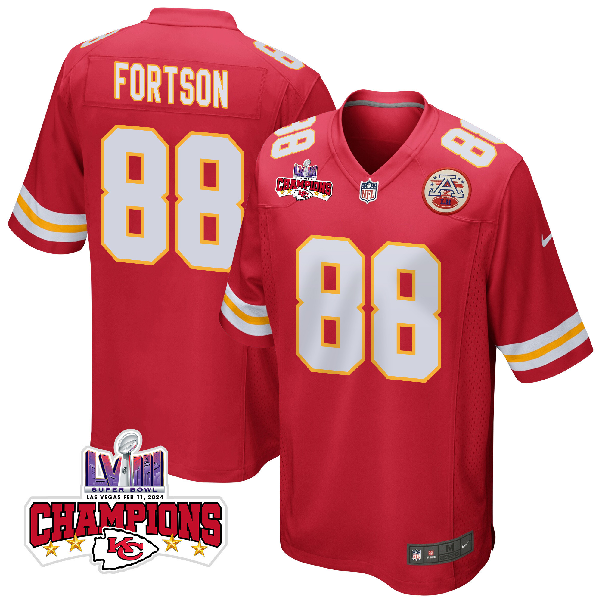 Jody Fortson 88 Kansas City Chiefs Super Bowl Lviii Champions 4 Stars Patch Game Men Jersey - Red Js9373