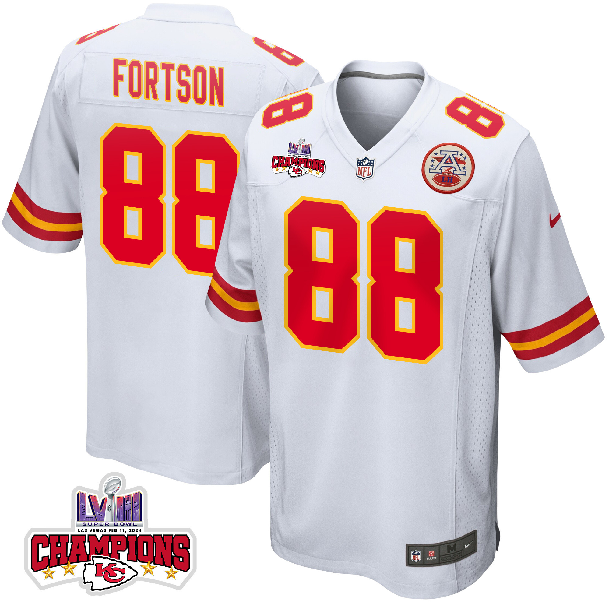 Jody Fortson 88 Kansas City Chiefs Super Bowl Lviii Champions 4 Stars Patch Game Men Jersey - White Js8953