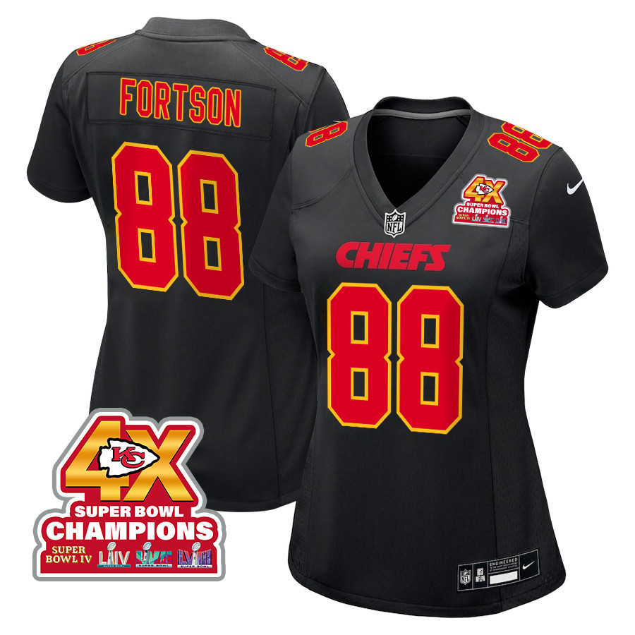 Jody Fortson 88 Kansas City Chiefs Super Bowl Lviii Champions 4x Fashion Game Women Jersey - Carbon Black Js8118