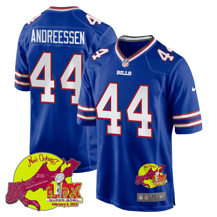 Joe Andreessen 44 Buffalo Bills Super Bowl Lix New Orleans Patch Game Men Jersey - Royal Js3624