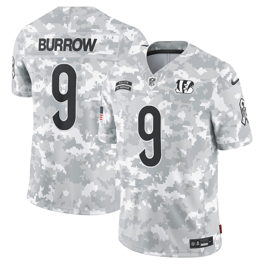 Joe Burrow 9 Cincinnati Bengals 2024 Salute To Service Limited Men Jersey - Arctic Camo Js2857