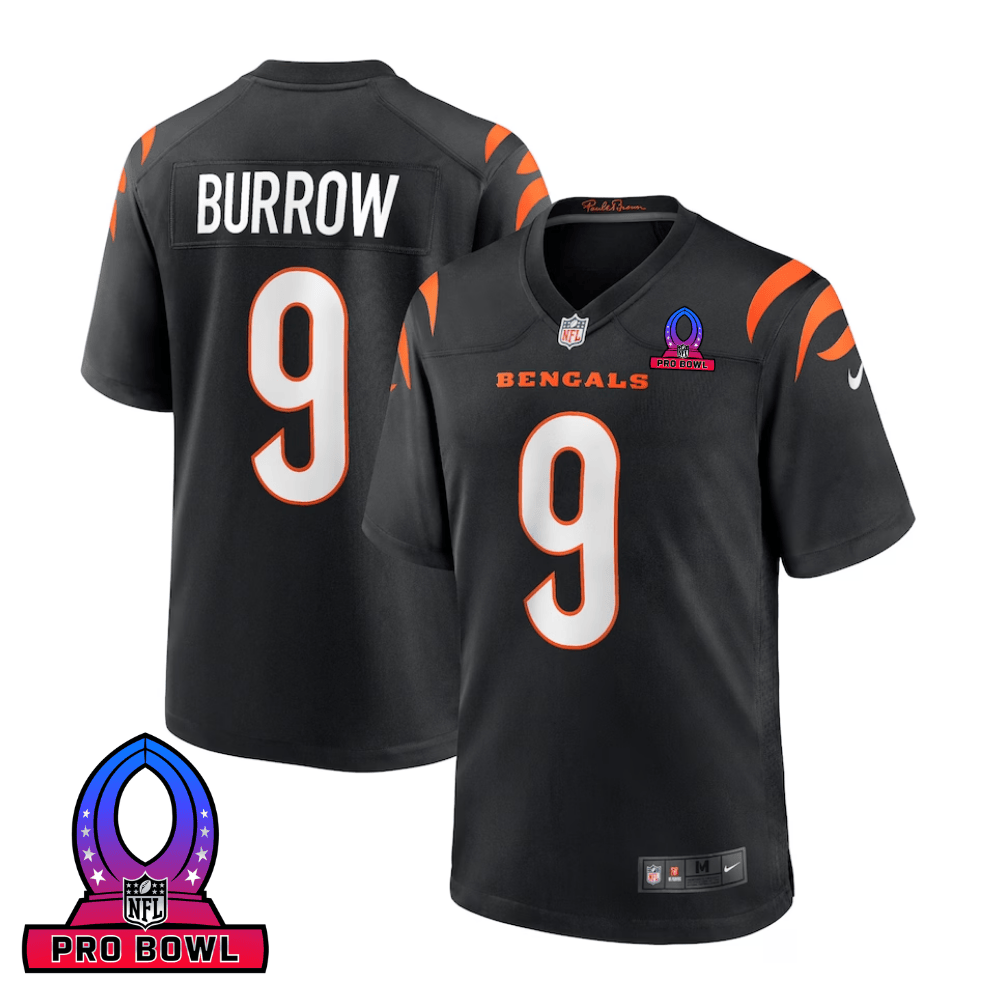 Joe Burrow 9 Cincinnati Bengals 2025 Pro Bowl Patch Game Men Jersey - Black Js3754