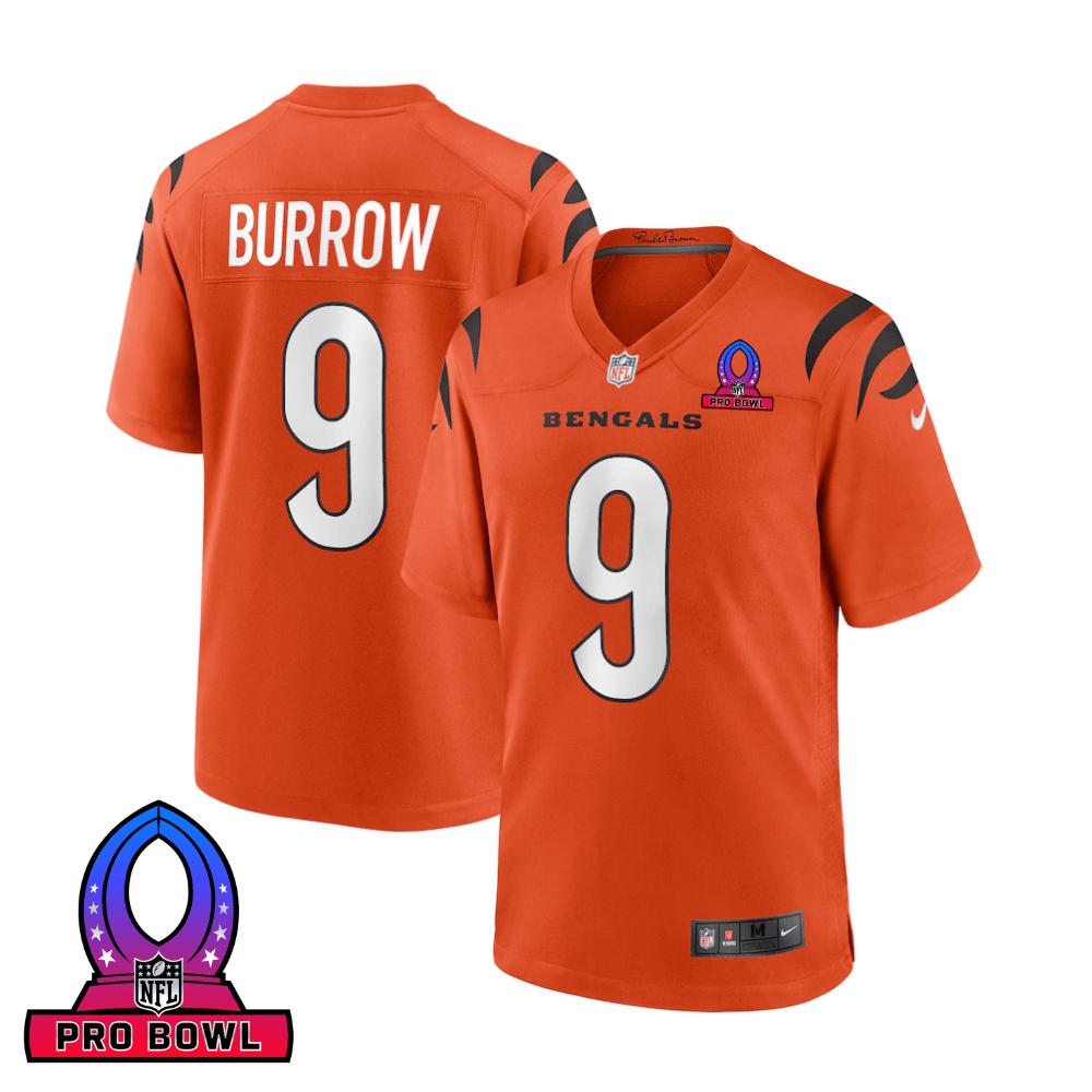 Joe Burrow 9 Cincinnati Bengals 2025 Pro Bowl Patch Game Men Jersey - Orange Js9828