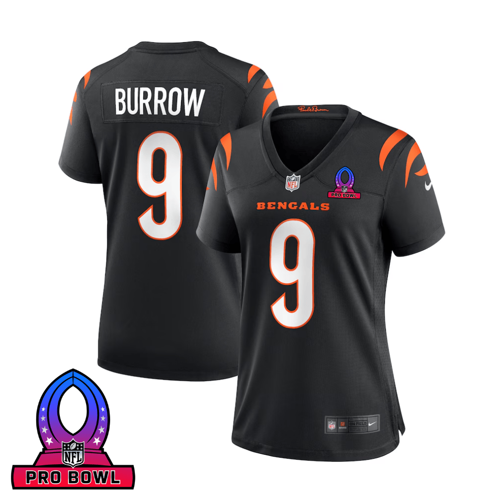 Joe Burrow 9 Cincinnati Bengals 2025 Pro Bowl Patch Women Game Jersey - Black Js8434