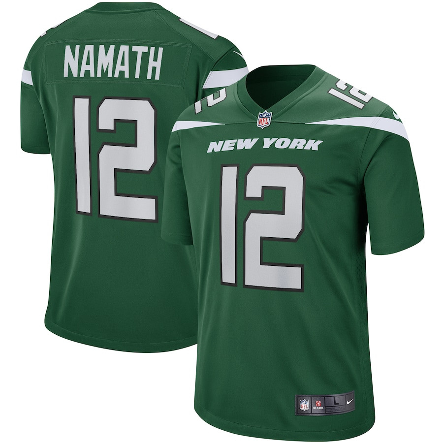 Joe Namath 12 New York Jets Men Game Retired Jersey - Gotham Green Js4703