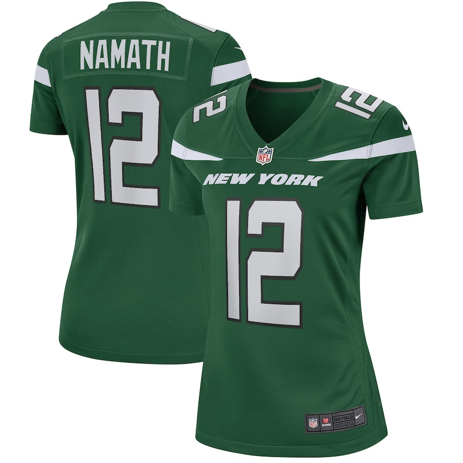 Joe Namath 12 New York Jets Women Game Retired Jersey - Gotham Green Js7565