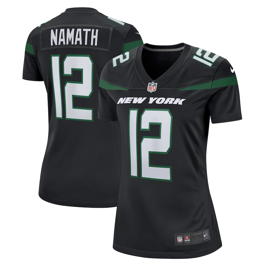 Joe Namath 12 New York Jets Women Retired Jersey - Black Js5792