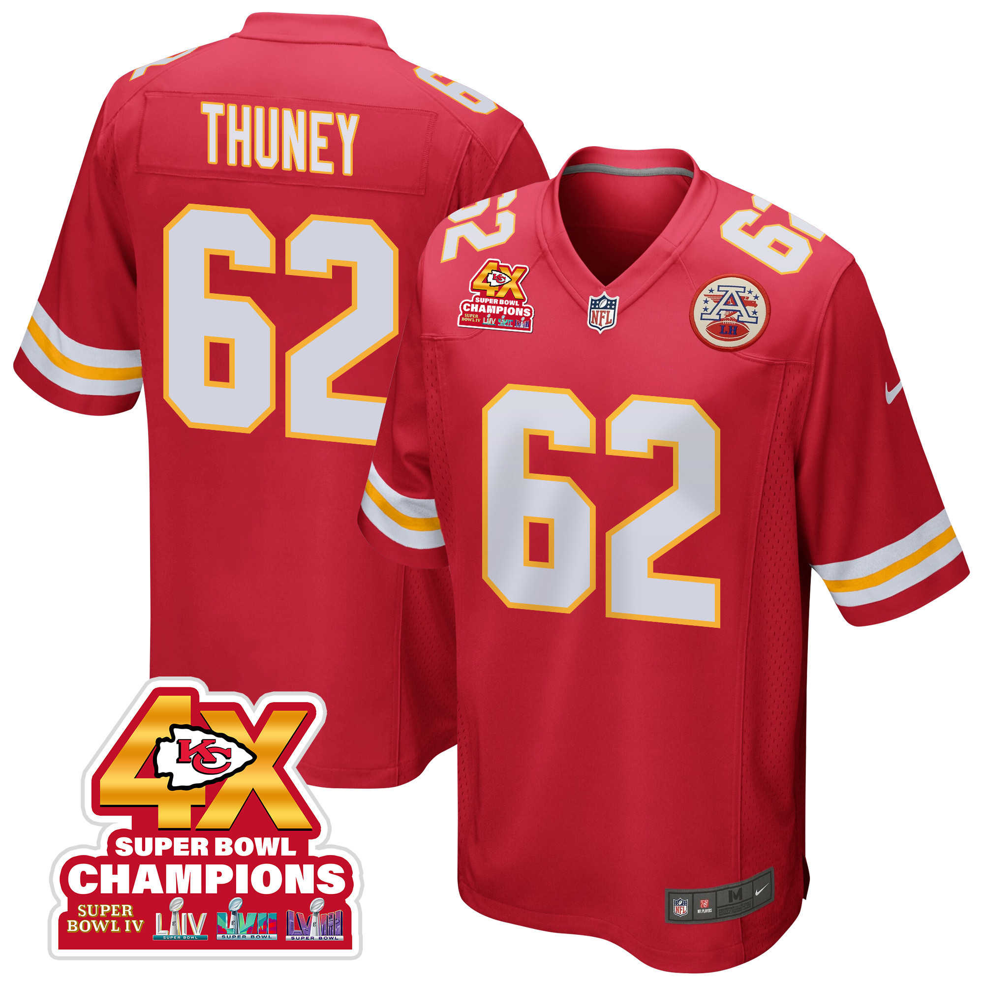 Joe Thuney 62 Kansas City Chiefs Super Bowl Lviii Champions 4x Game Men Jersey - Red Js4253