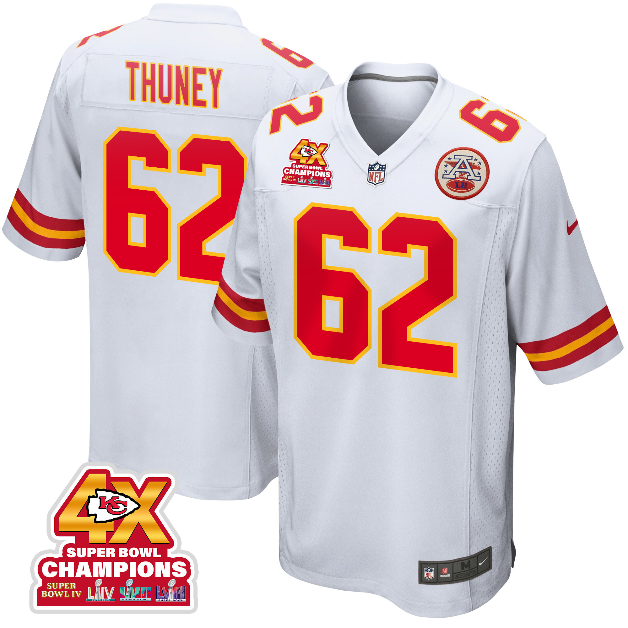 Joe Thuney 62 Kansas City Chiefs Super Bowl Lviii Champions 4x Game Men Jersey - White Js2876