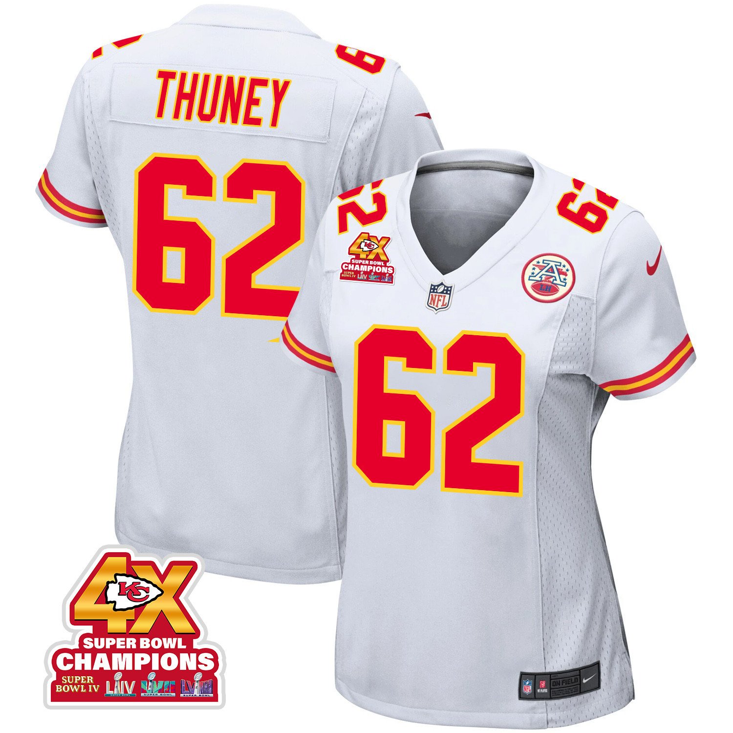 Joe Thuney 62 Kansas City Chiefs Super Bowl Lviii Champions 4x Game Women Jersey - White Js2169