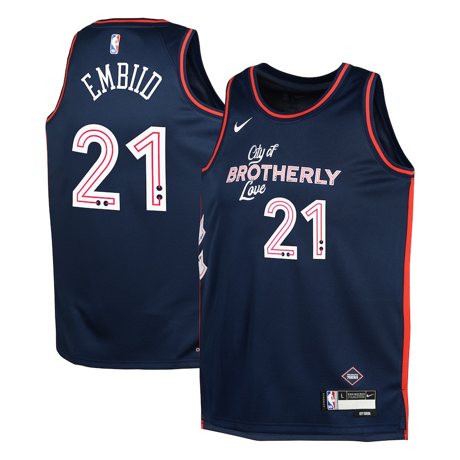 Joel Embiid 21 Philadelphia 76ers 2023/24 City Edition Swingman Youth Jersey - Navy