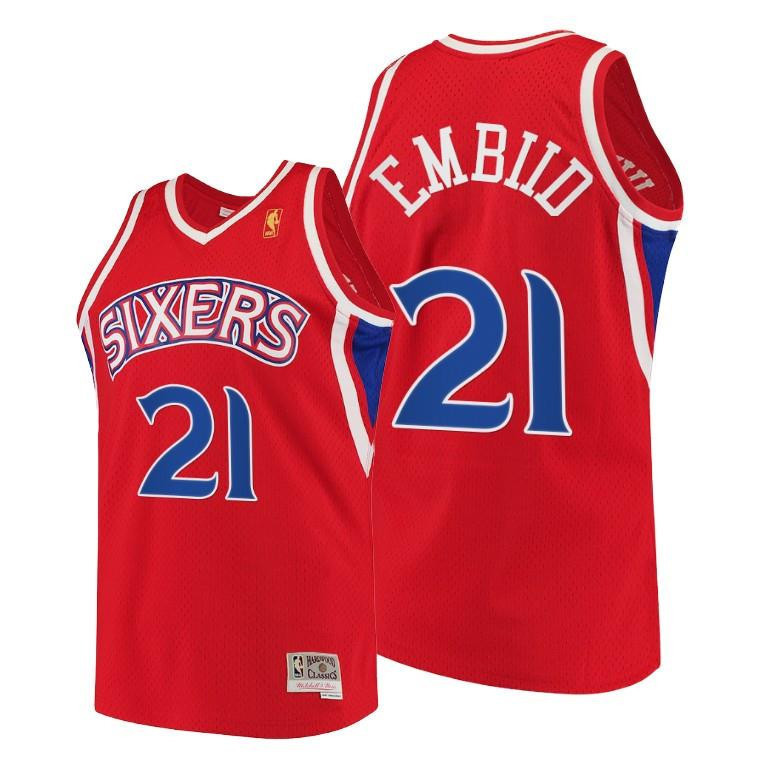 Joel Embiid Philadelphia 76ers Red Throwback 90s Jersey Hwc Swingman - Men Jersey