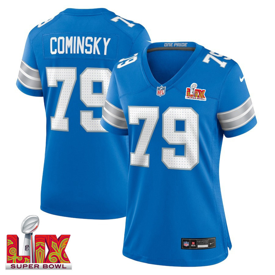 John Cominsky #79 Detroit Lions Super Bowl Lix Women's Jersey - Blue Js8846