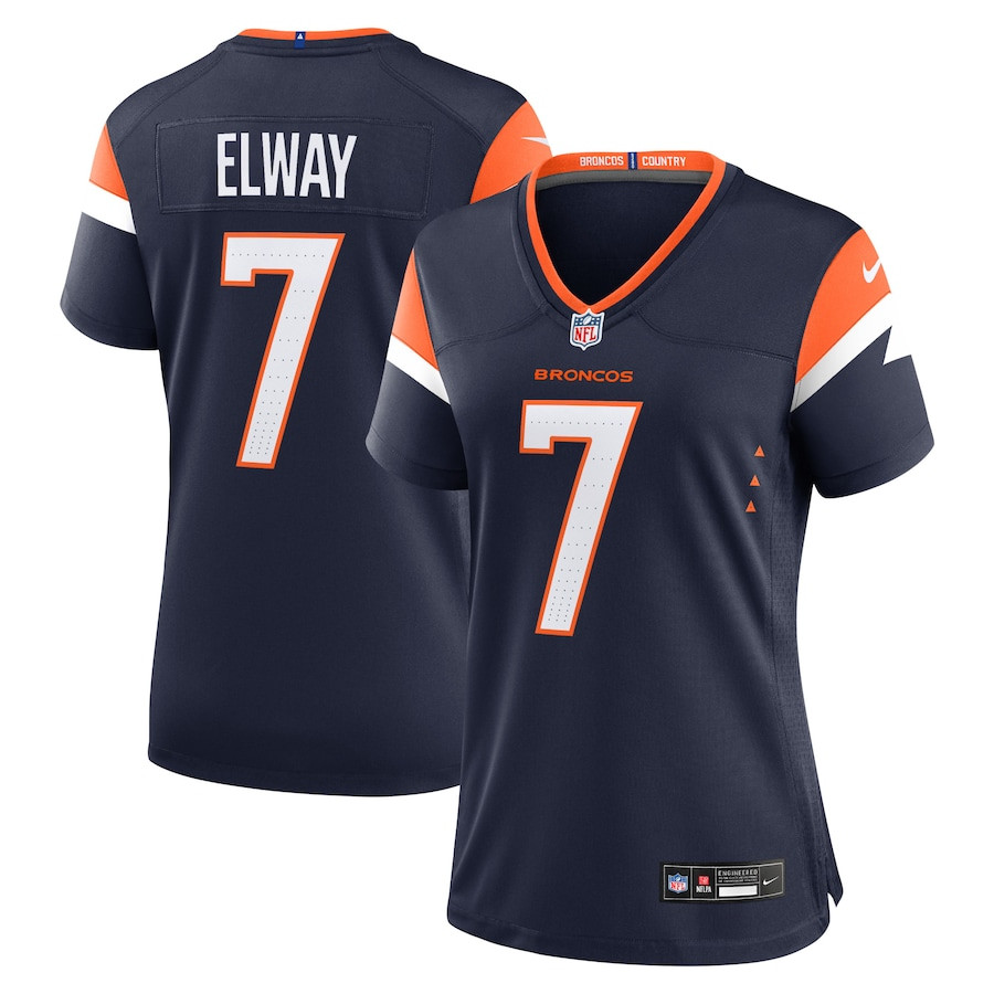 John Elway 7 Denver Broncos Retired Women Alternate Game Jersey - Navy Js9373