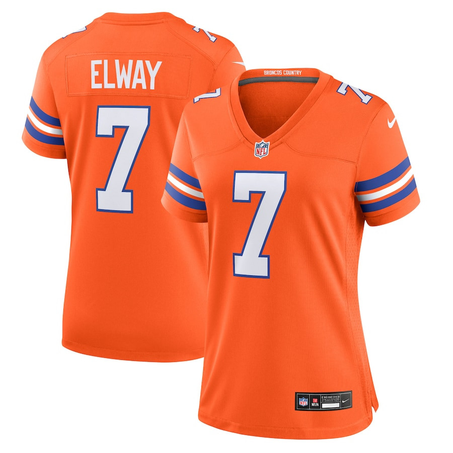 John Elway 7 Denver Broncos Women's Mile High Collection 1977 Throwback Player Game Jersey - Orange Js8757