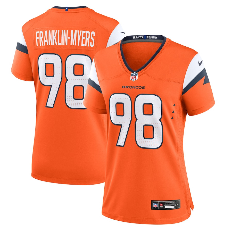 John Franklin-myers 98 Denver Broncos Women's Team Game Jersey - Orange Js8059