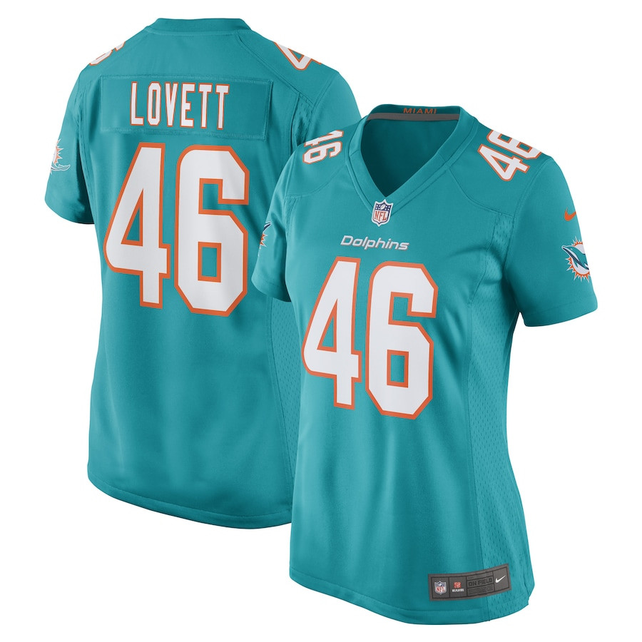 John Lovett 46 Miami Dolphins Women Game Jersey - Aqua Js5376