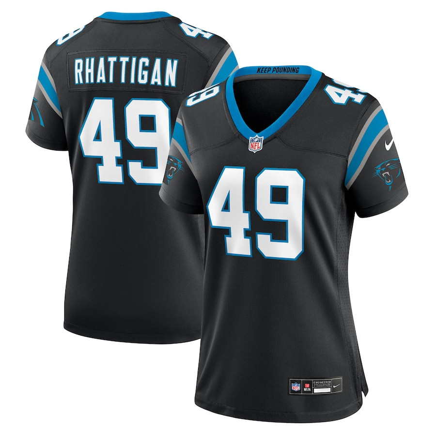Jon Rhattigan 49 Carolina Panthers Women's Game Jersey - Black Js4063