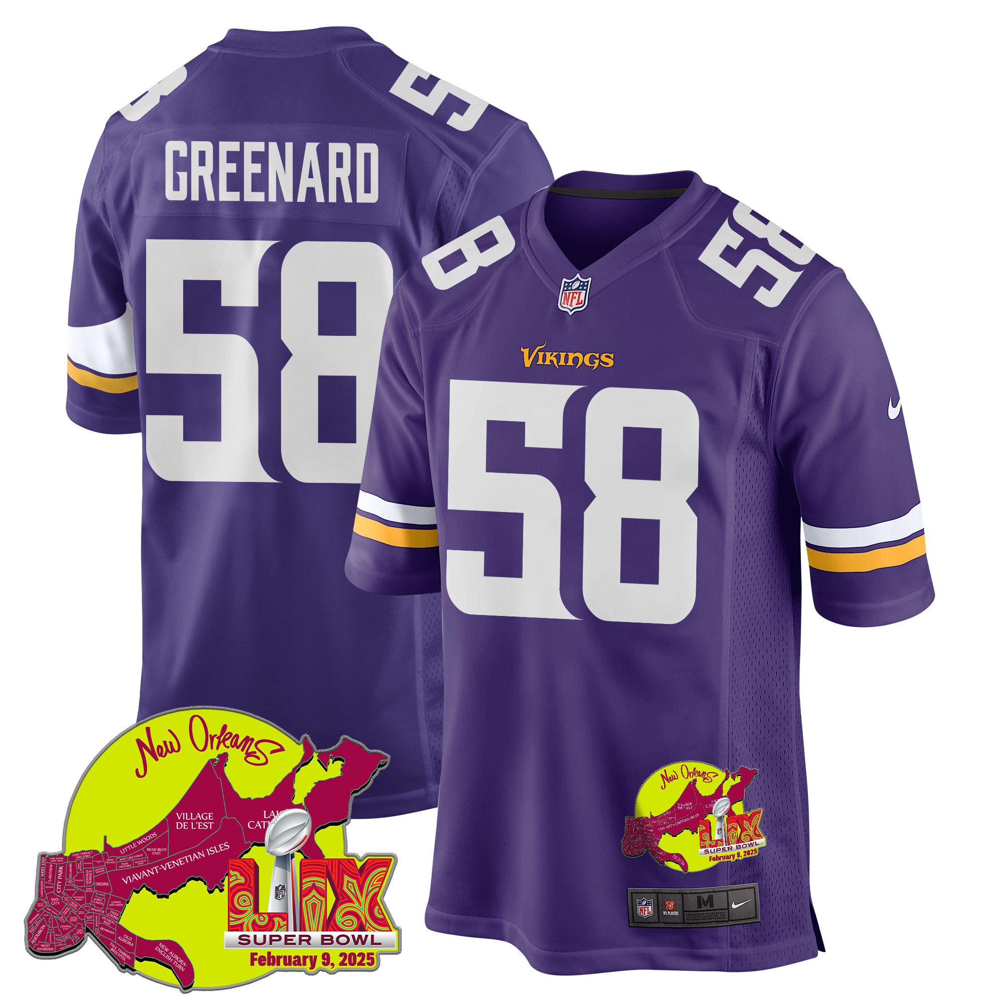 Jonathan Greenard 58 Minnesota Vikings Super Bowl Lix New Orleans Patch Game Men Jersey - Purple Js2786