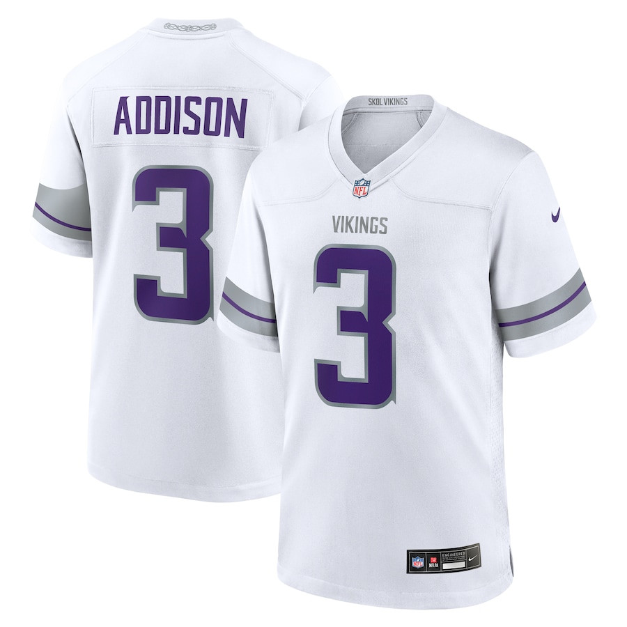 Jordan Addison 3 Minnesota Vikings Alternate Game Player Men Jersey - White Js5259