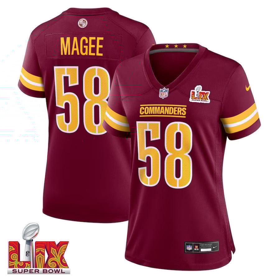 Jordan Magee #58 Washington Commanders Super Bowl Lix Women's Jersey - Burgundy Js8709