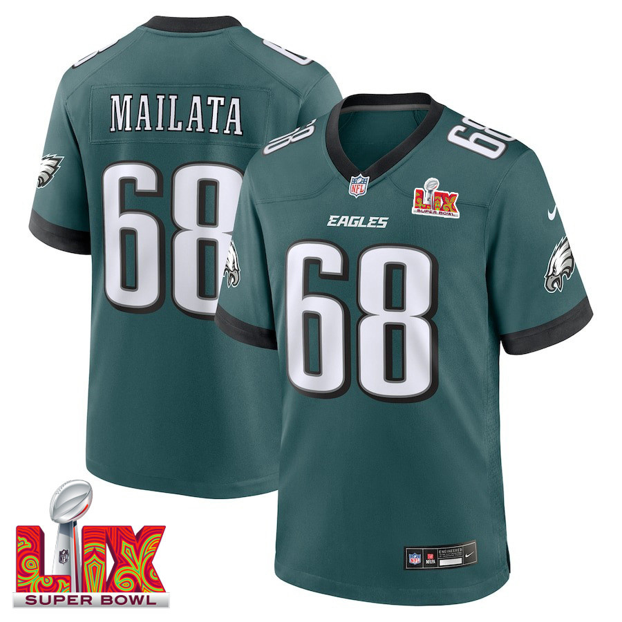 Jordan Mailata #68 Philadelphia Eagles Super Bowl Lix Jersey - Men's - Midnight Green Js3080