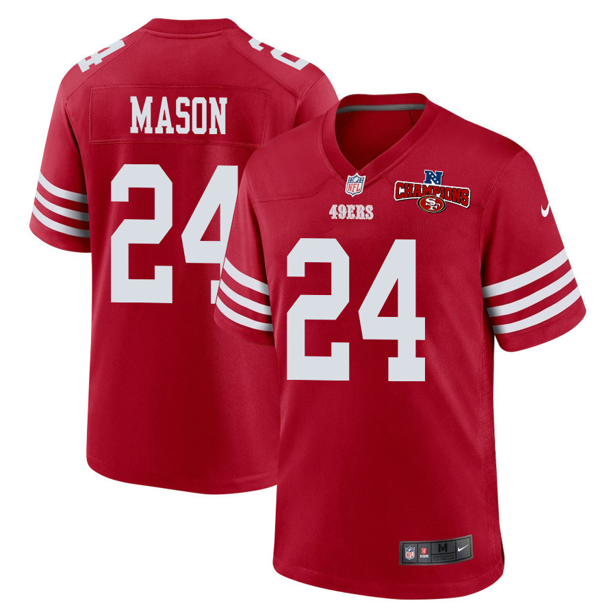Jordan Mason 24 San Francisco 49ers Nfc Champions Patch Game Men Jersey - Scarlet Js6555