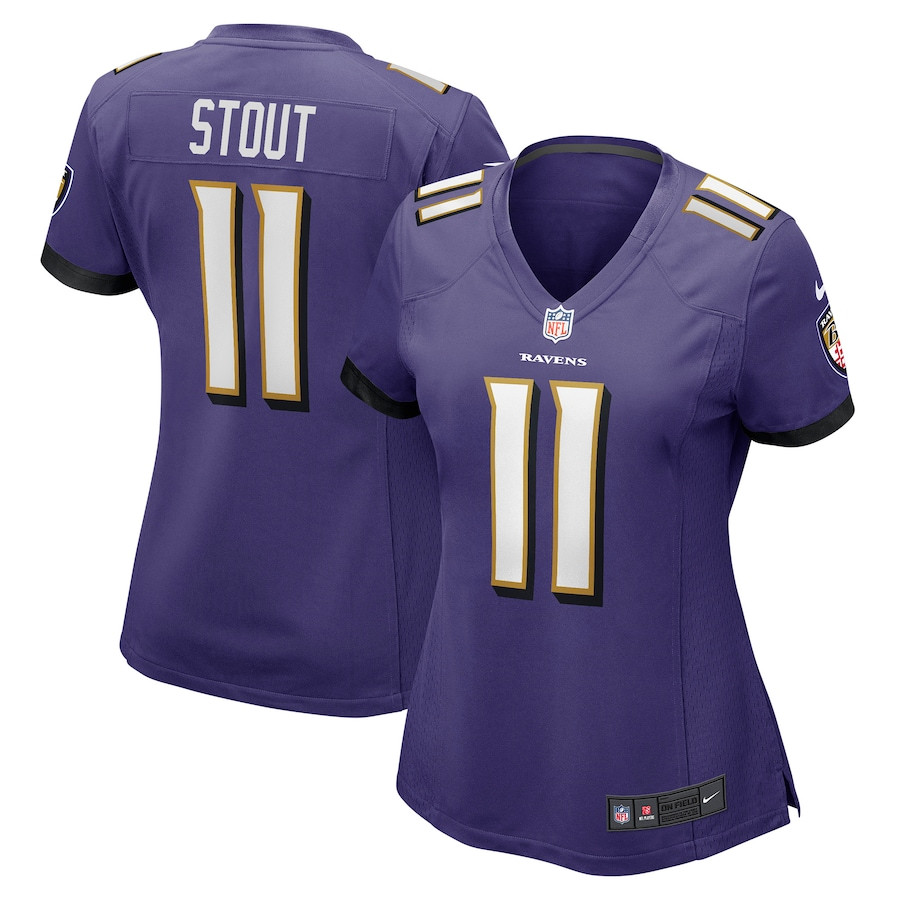 Jordan Stout 11 Baltimore Ravens Women's Game Jersey - Purple Js2755