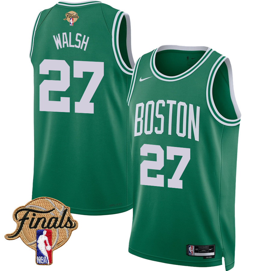 Jordan Walsh 27 Boston Celtics 2024 Finals Patch Icon Edition Jersey - Kelly Green