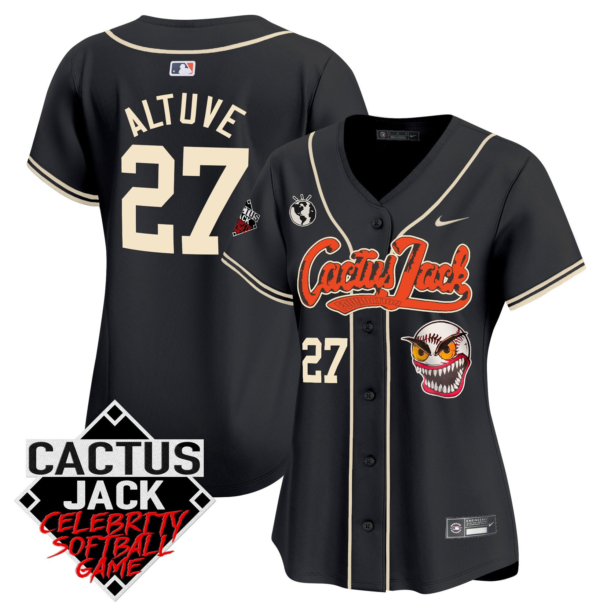Jos? Altuve 27 Houston Astros Cactus Jack Celebrity Softball Game Patch Women Jersey - Black