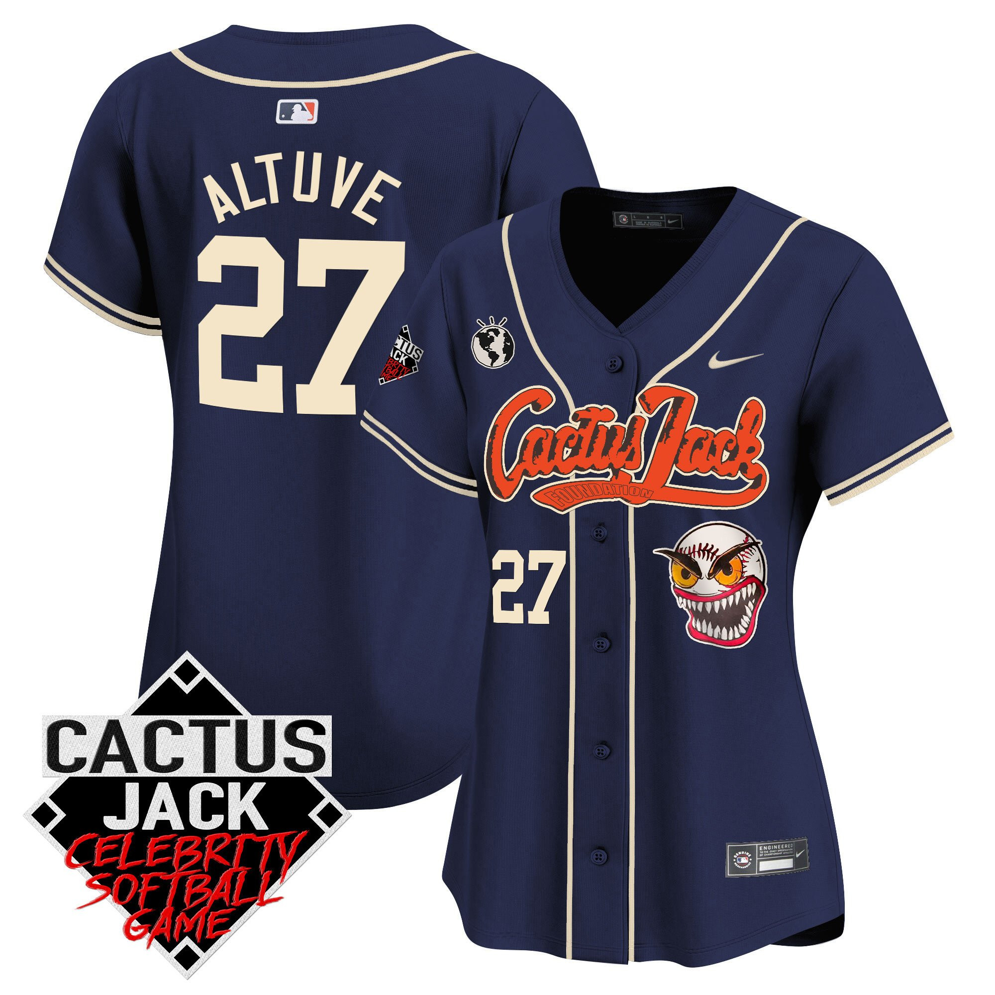 Jos? Altuve 27 Houston Astros Cactus Jack Celebrity Softball Game Patch Women Jersey - Navy