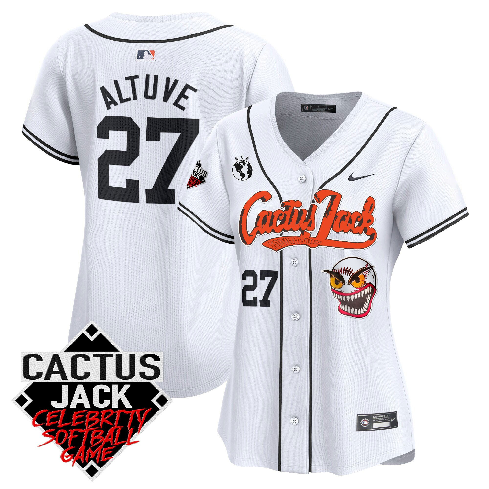 Jos? Altuve 27 Houston Astros Cactus Jack Celebrity Softball Game Patch Women Jersey - White