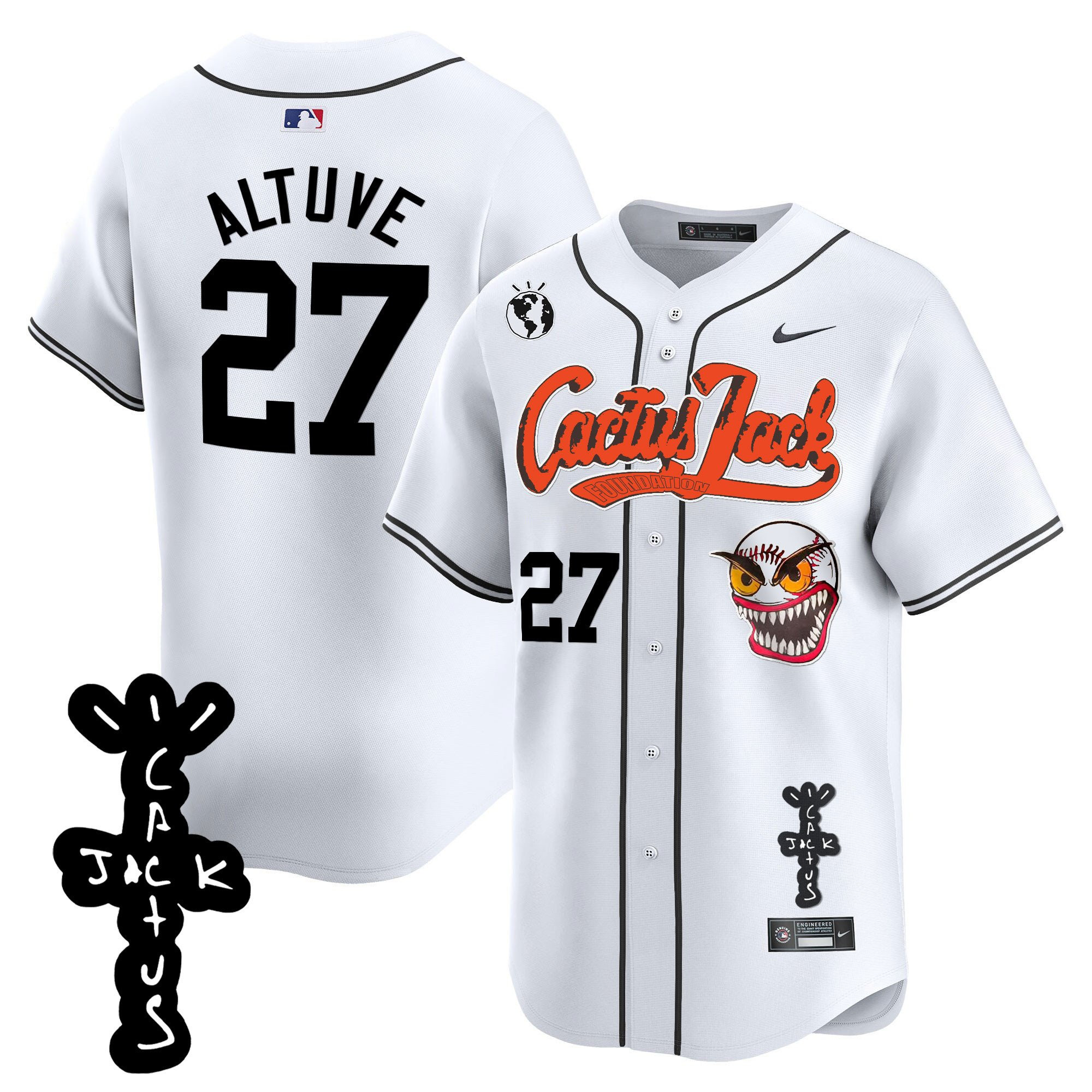 Jos? Altuve 27 Houston Astros Cactus Jack Patch V2 Men Jersey - White