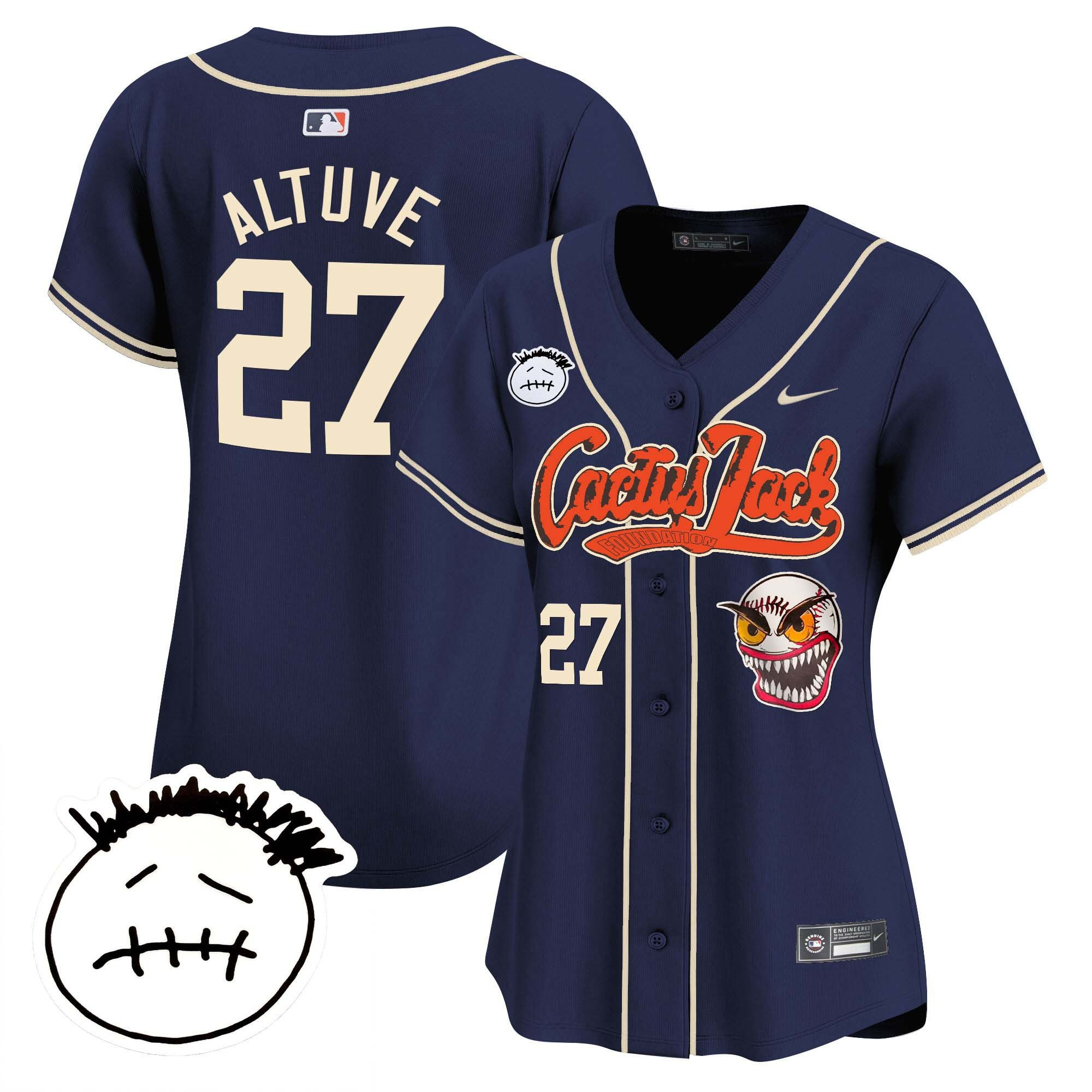 Jos? Altuve 27 Houston Astros Cactus Jack Patch V3 Women Jersey - Navy