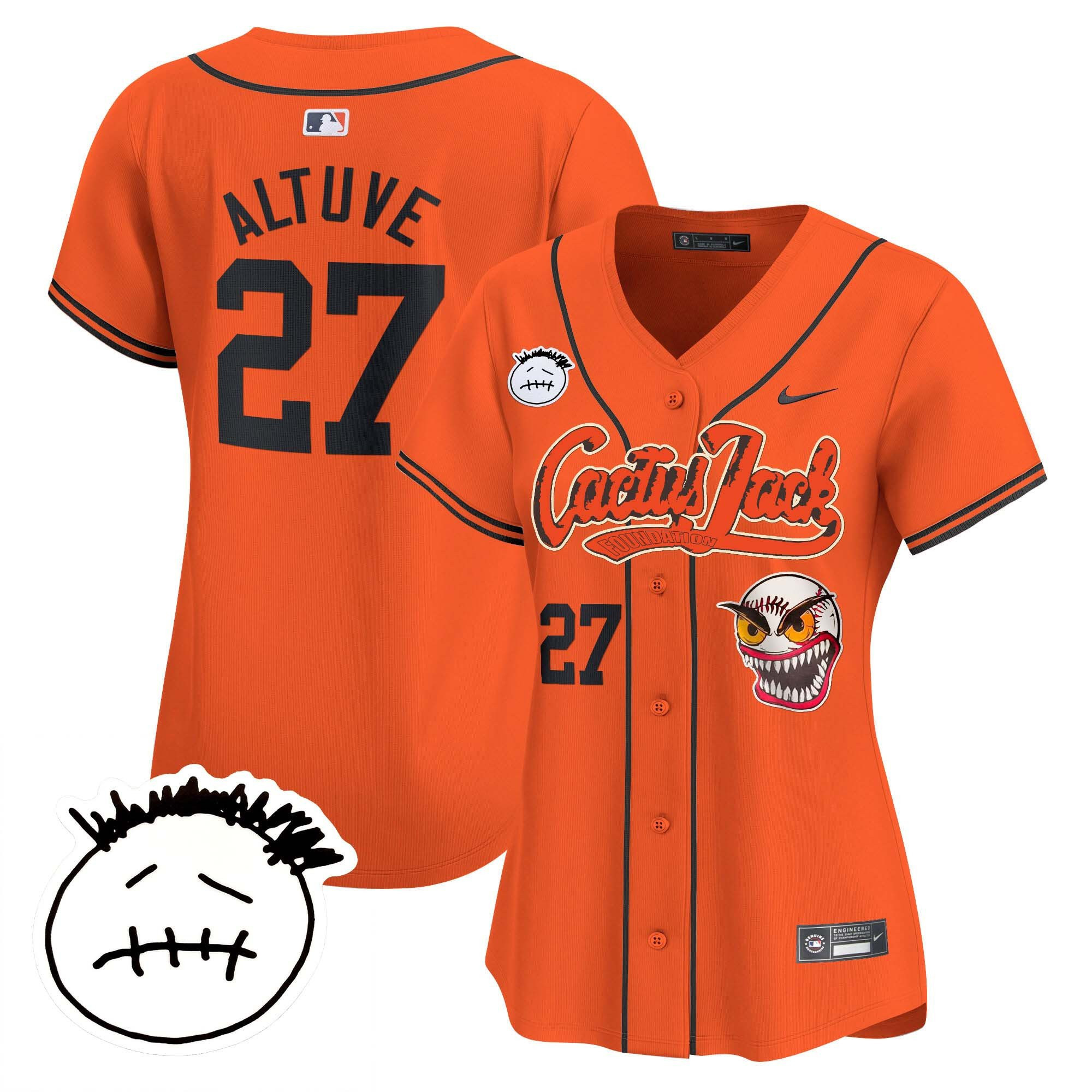 Jos? Altuve 27 Houston Astros Cactus Jack Patch V3 Women Jersey - Orange