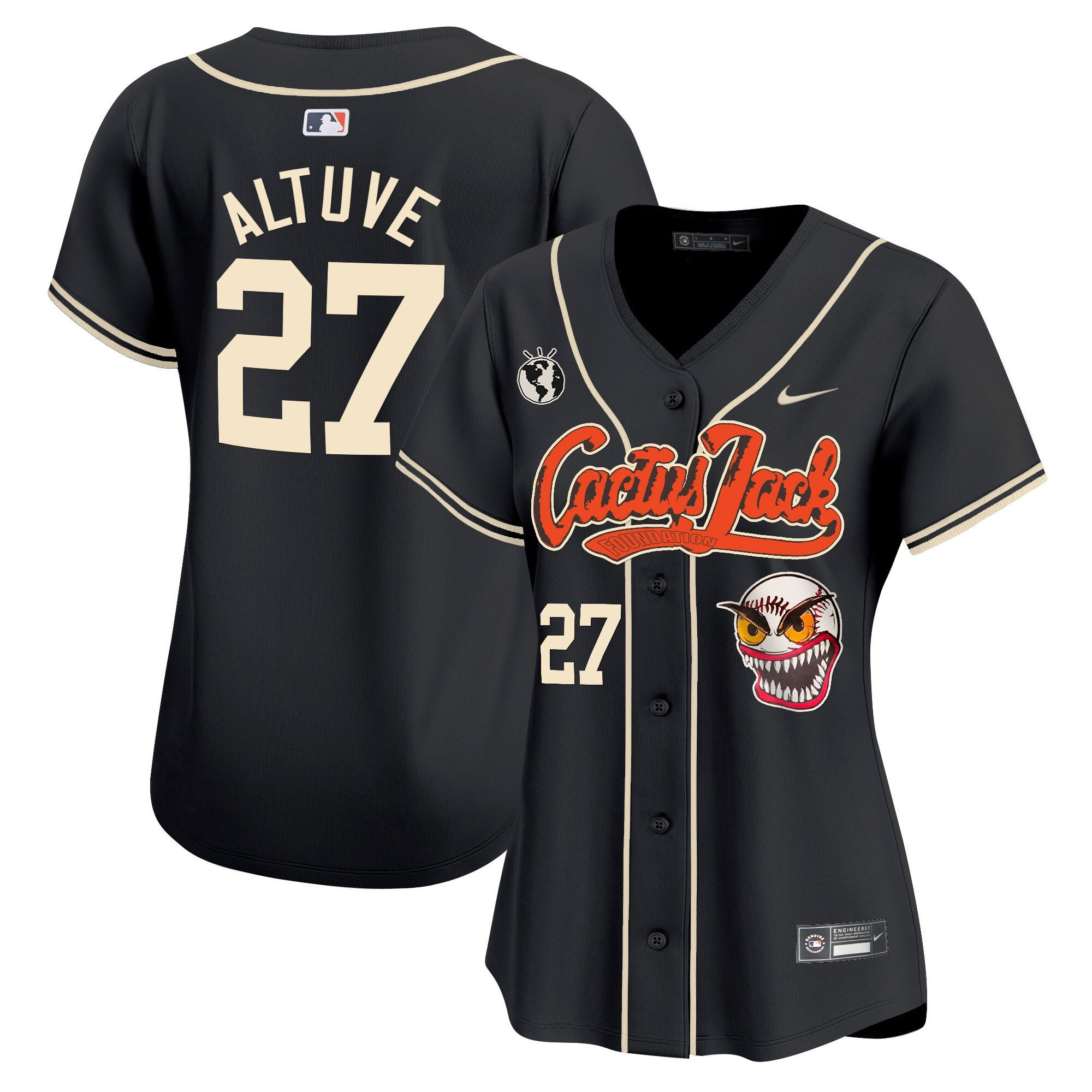 Jos? Altuve 27 Houston Astros Cactus Jack Patch Women Jersey - Black