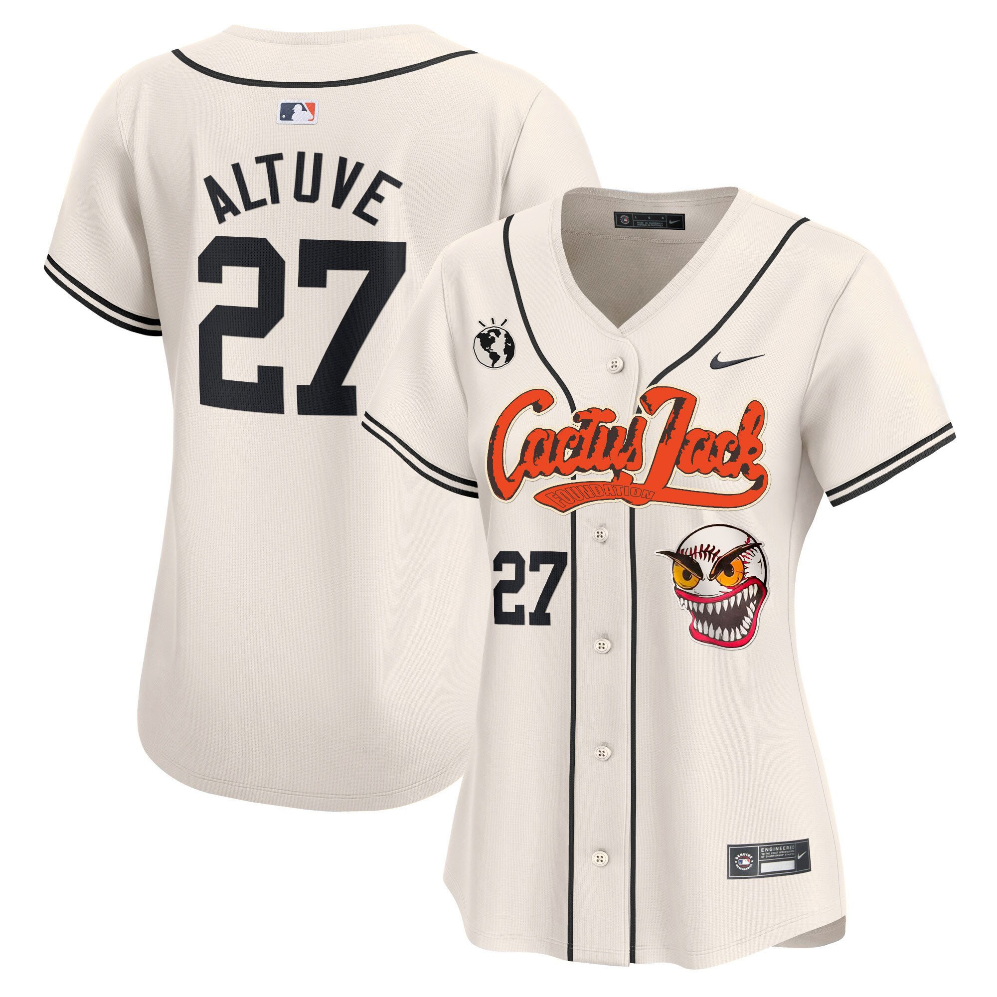 Jos? Altuve 27 Houston Astros Cactus Jack Patch Women Jersey - Cream