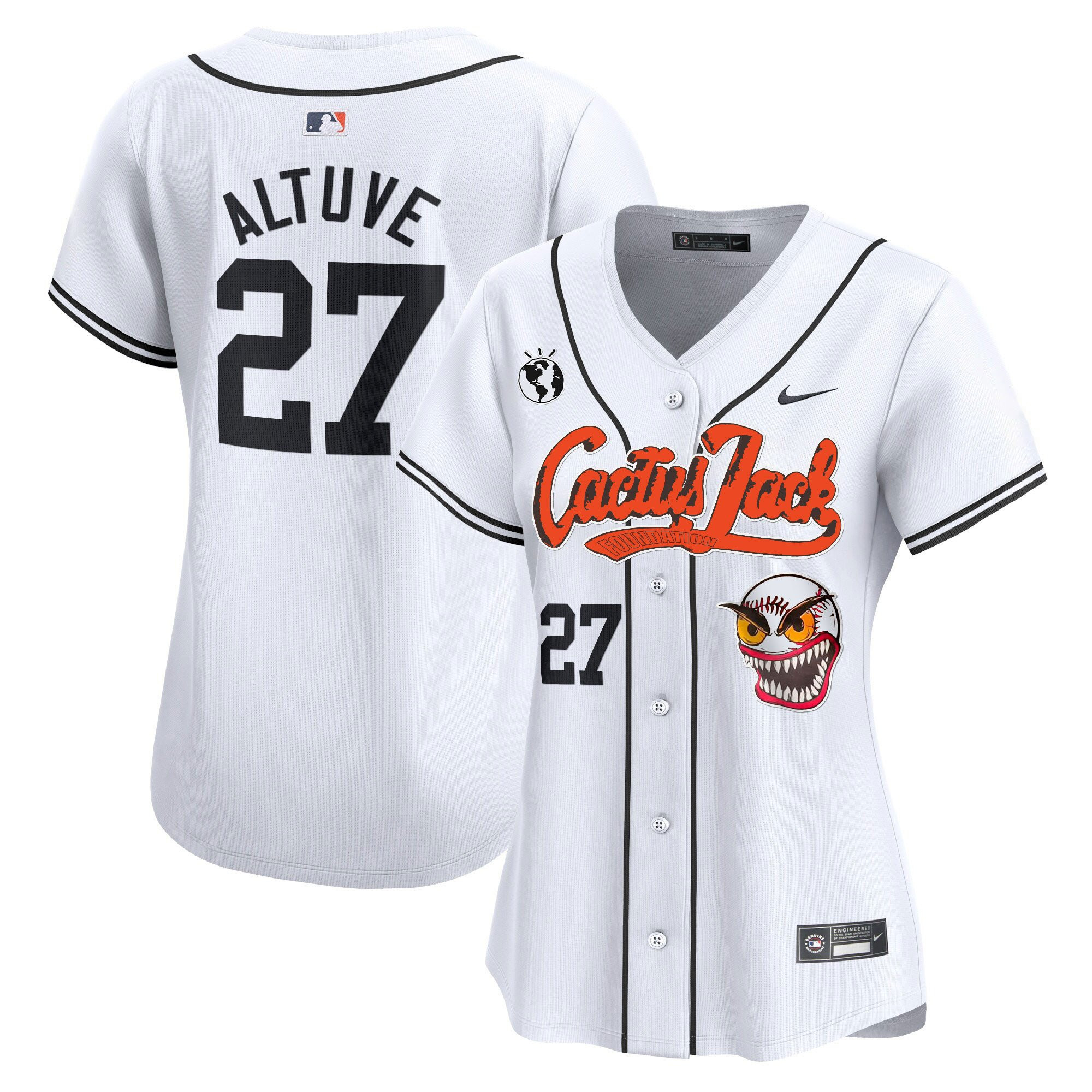 Jos? Altuve 27 Houston Astros Cactus Jack Patch Women Jersey - White