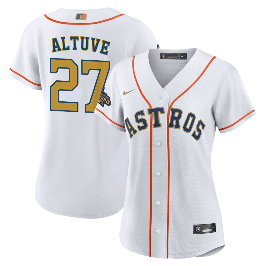 Jose Altuve 27 Houston Astros 2023 Gold Collection Women Jersey - White/gold